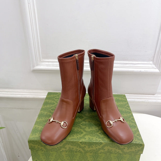 HORSEBIT ANKLE BOOTS 6.5CM IN CINNAMON BROWN SHEEPSKIN
