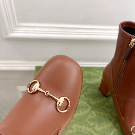 HORSEBIT ANKLE BOOTS 6.5CM IN CINNAMON BROWN SHEEPSKIN