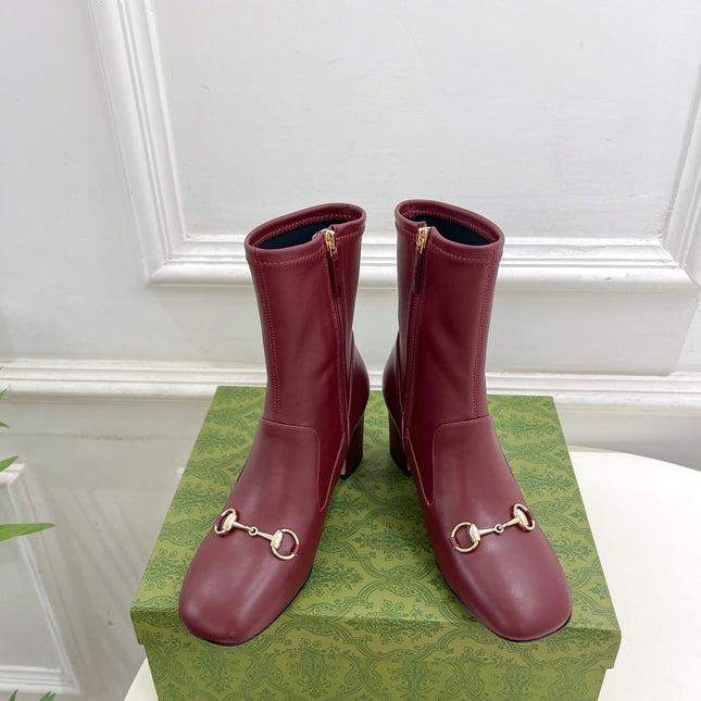 HORSEBIT ANKLE BOOTS 6.5CM IN BURGUNDY RED SHEEPSKIN
