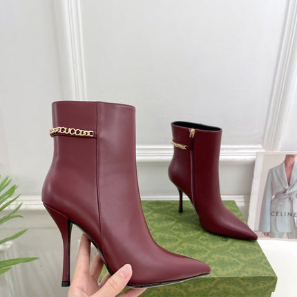 SIGNORIA SHORT BOOTS 10.5CM IN BURGUNDY RED CALFSKIN