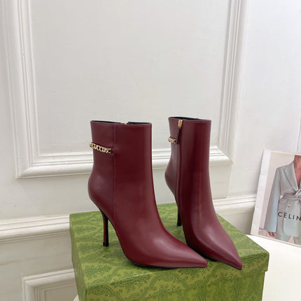 SIGNORIA SHORT BOOTS 10.5CM IN BURGUNDY RED CALFSKIN