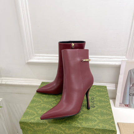 SIGNORIA SHORT BOOTS 10.5CM IN BURGUNDY RED CALFSKIN