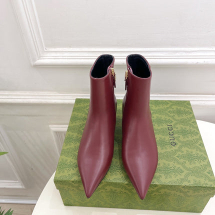 SIGNORIA SHORT BOOTS 4.5CM IN BURGUNDY RED CALFSKIN