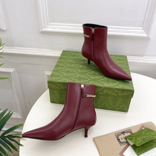 SIGNORIA SHORT BOOTS 4.5CM IN BURGUNDY RED CALFSKIN