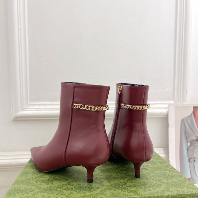 SIGNORIA SHORT BOOTS 4.5CM IN BURGUNDY RED CALFSKIN