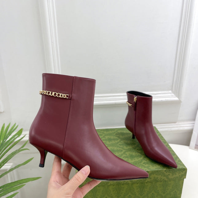 SIGNORIA SHORT BOOTS 4.5CM IN BURGUNDY RED CALFSKIN