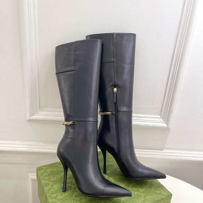 SIGNORIA KNEE BOOTS 10.5CM IN BLACK CALFSKIN