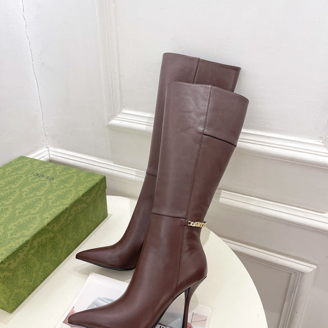 SIGNORIA KNEE BOOTS 4.5CM IN WALNUT BROWN CALFSKIN