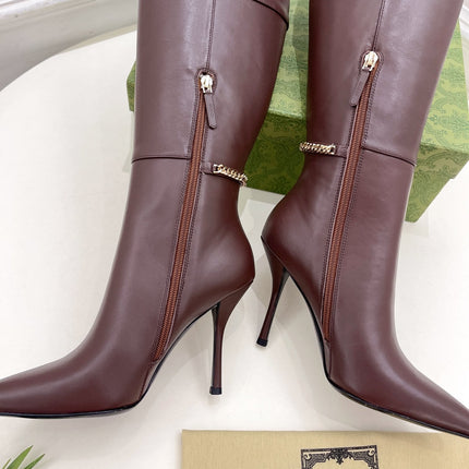 SIGNORIA KNEE BOOTS 4.5CM IN WALNUT BROWN CALFSKIN
