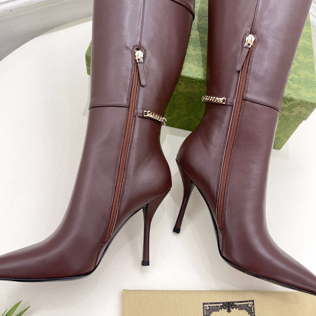SIGNORIA KNEE BOOTS 10.5CM IN WALNUT BROWN CALFSKIN