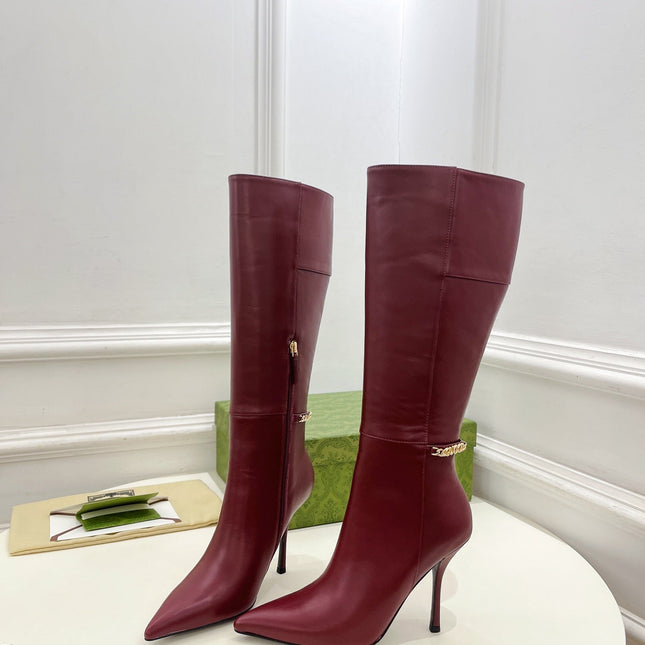 SIGNORIA KNEE BOOTS 10.5CM IN BURGUNDY RED CALFSKIN