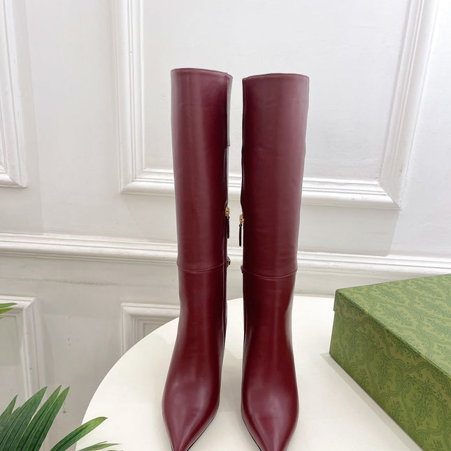 SIGNORIA KNEE BOOTS 10.5CM IN BURGUNDY RED CALFSKIN