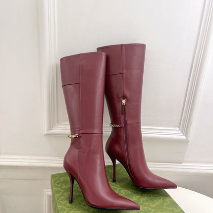 SIGNORIA KNEE BOOTS 10.5CM IN BURGUNDY RED CALFSKIN