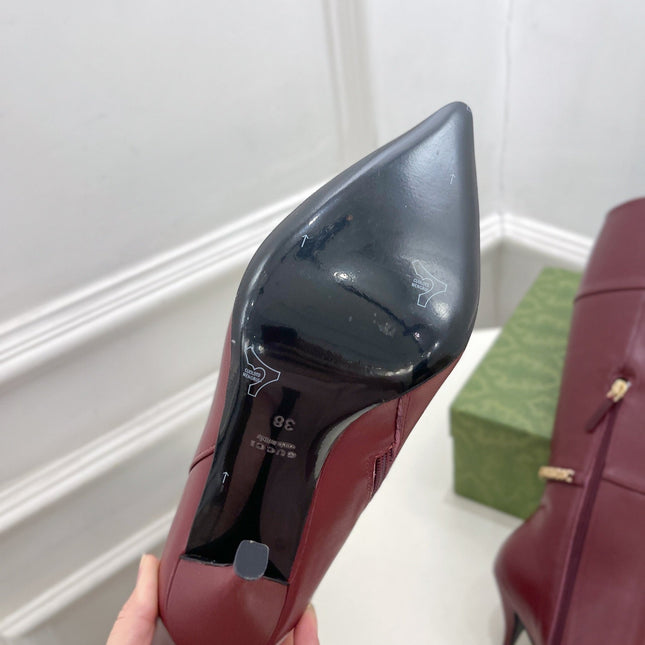 SIGNORIA KNEE BOOTS 10.5CM IN BURGUNDY RED CALFSKIN