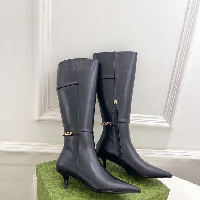 SIGNORIA KNEE BOOTS 4.5CM IN BLACK CALFSKIN