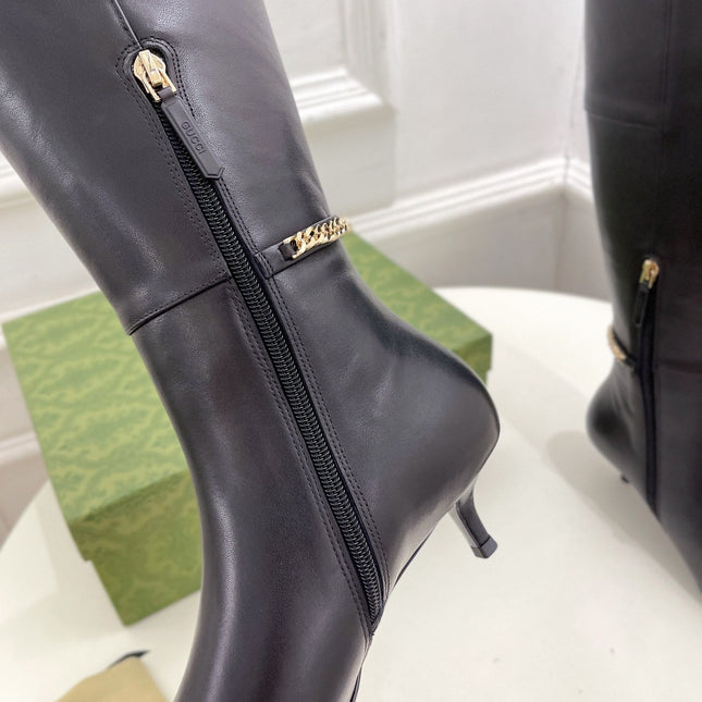 SIGNORIA KNEE BOOTS 4.5CM IN BLACK CALFSKIN