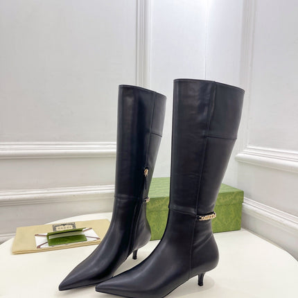 SIGNORIA KNEE BOOTS 4.5CM IN BLACK CALFSKIN
