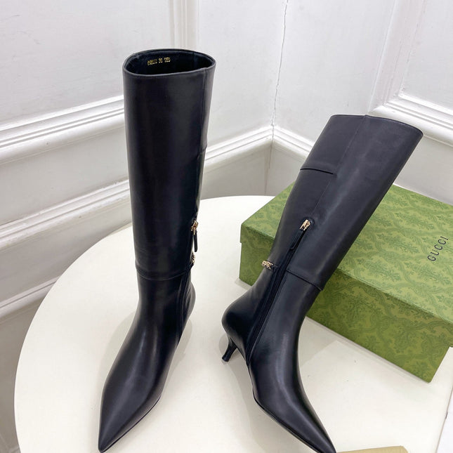 SIGNORIA KNEE BOOTS 4.5CM IN BLACK CALFSKIN