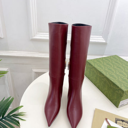 SIGNORIA KNEE BOOTS 4.5CM IN BURGUNDY RED CALFSKIN