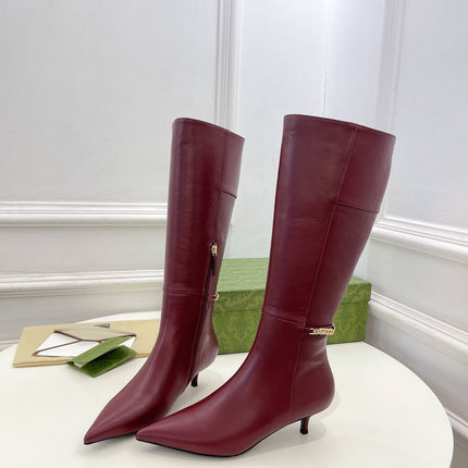 SIGNORIA KNEE BOOTS 4.5CM IN BURGUNDY RED CALFSKIN