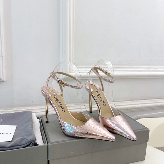 HIGH SLINGBACKS 10 CM IN LIGHT PINK SNAKE-PATTERN CALFSKIN