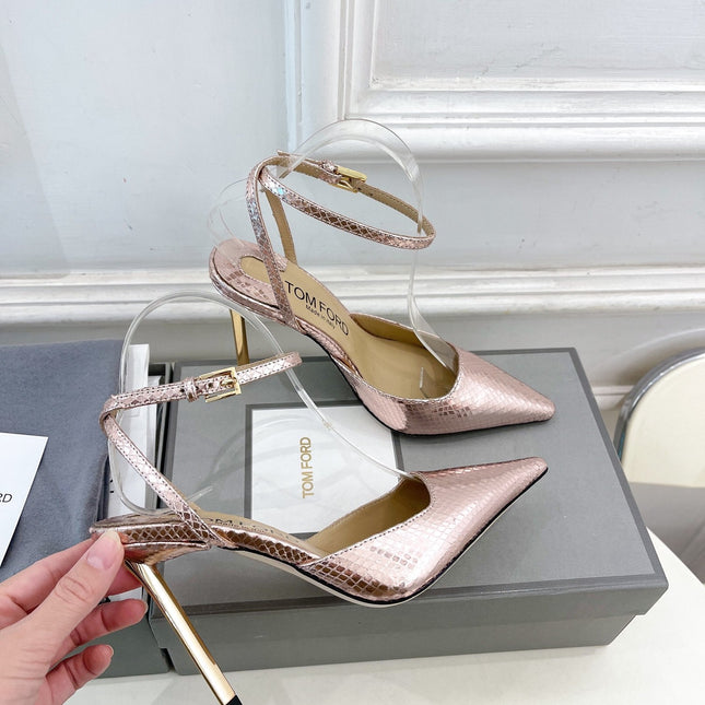 HIGH SLINGBACKS 10 CM IN LIGHT PINK SNAKE-PATTERN CALFSKIN