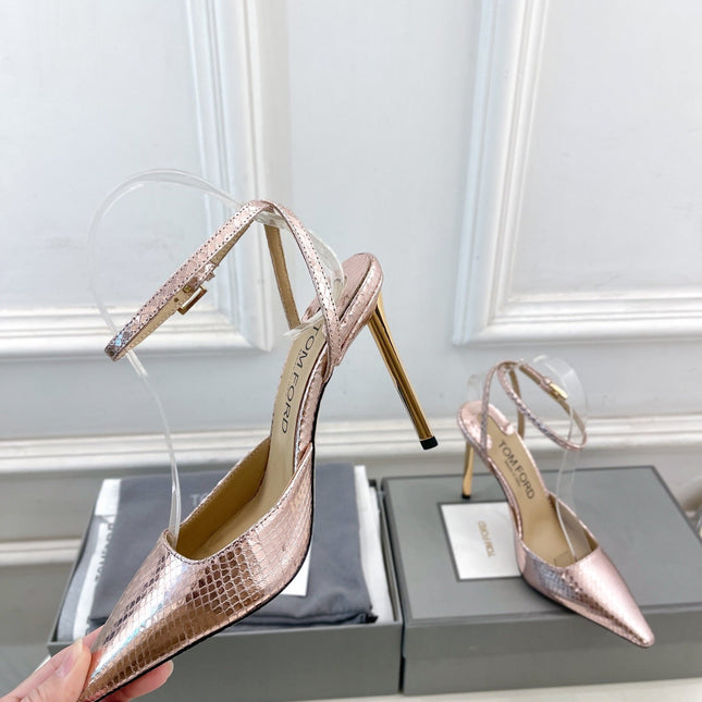 HIGH SLINGBACKS 10 CM IN LIGHT PINK SNAKE-PATTERN CALFSKIN