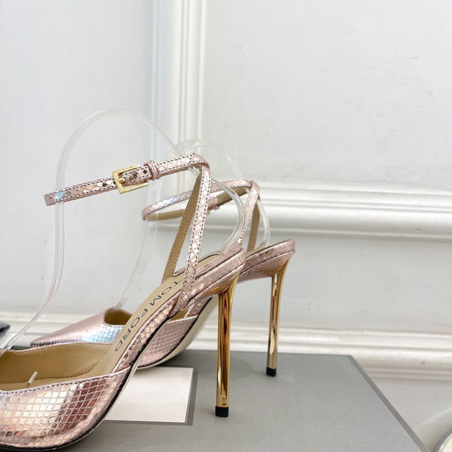 HIGH SLINGBACKS 10 CM IN LIGHT PINK SNAKE-PATTERN CALFSKIN