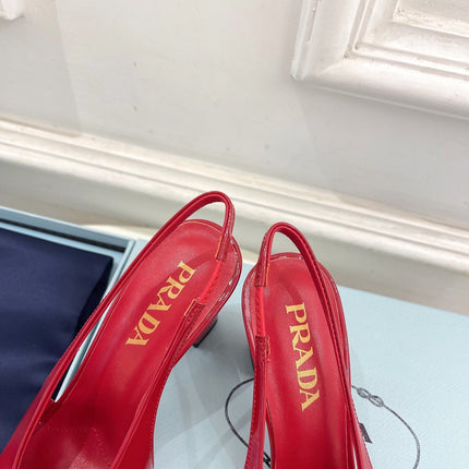 SQUARE TOE SLINGBACK PUMPS IN CRIMSON RED GLOSSY CALFSKIN