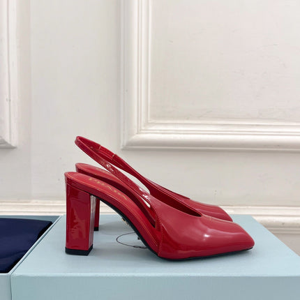 SQUARE TOE SLINGBACK PUMPS IN CRIMSON RED GLOSSY CALFSKIN