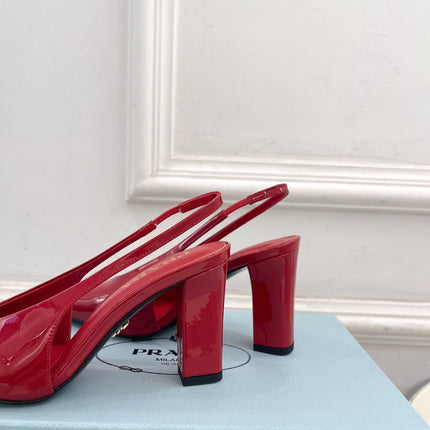 SQUARE TOE SLINGBACK PUMPS IN CRIMSON RED GLOSSY CALFSKIN