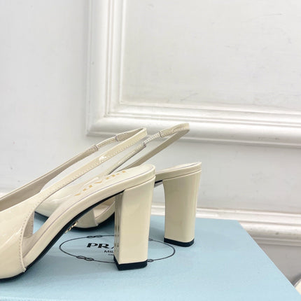 SQUARE TOE SLINGBACK PUMPS IN WHITE GLOSSY CALFSKIN