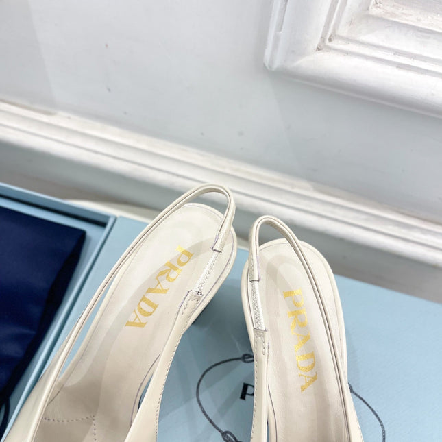 SQUARE TOE SLINGBACK PUMPS IN WHITE GLOSSY CALFSKIN