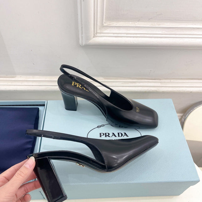 SQUARE TOE SLINGBACK PUMPS IN BLACK SMOOTH LAMBSKIN