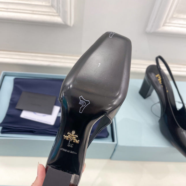 SQUARE TOE SLINGBACK PUMPS IN BLACK SMOOTH LAMBSKIN