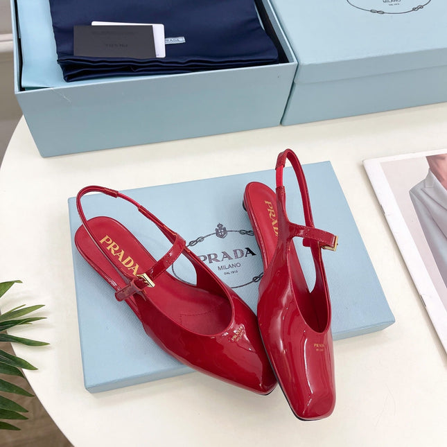 MARY JANE SLINGBACK SQUARE TOE IN CRIMSON RED PATENT SHEEPSKIN