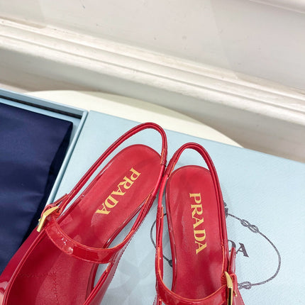 MARY JANE SLINGBACK SQUARE TOE IN CRIMSON RED PATENT SHEEPSKIN