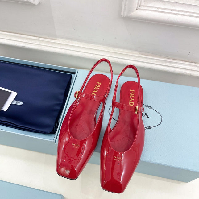 MARY JANE SLINGBACK SQUARE TOE IN CRIMSON RED PATENT SHEEPSKIN