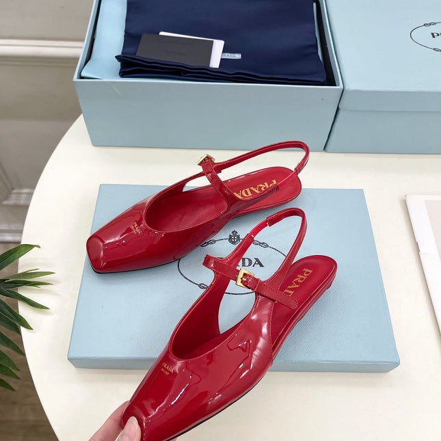 MARY JANE SLINGBACK SQUARE TOE IN CRIMSON RED PATENT SHEEPSKIN