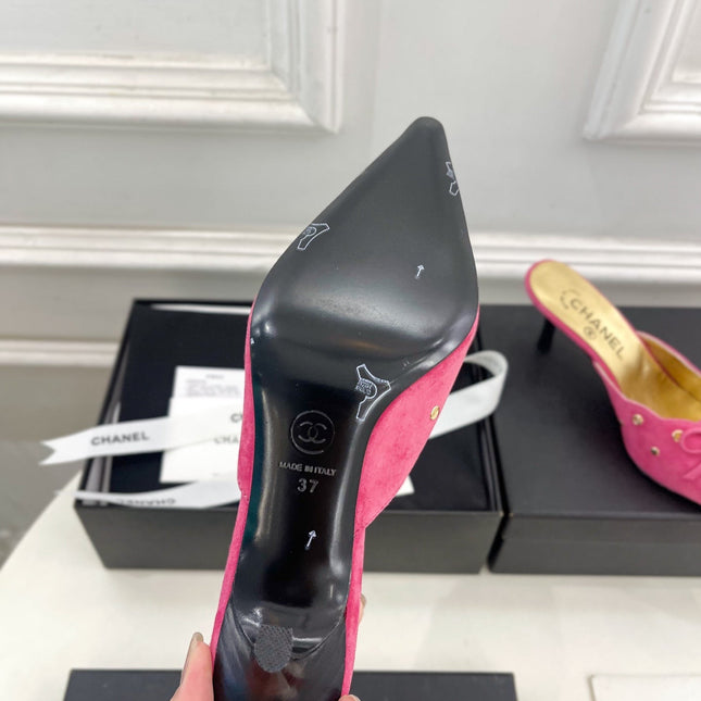 HIGH 65 MM MULE IN DEEP PINK SUEDE