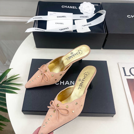 HIGH 65 MM MULE IN PEACH PINK SUEDE