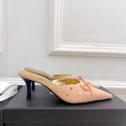 HIGH 65 MM MULE IN PEACH PINK SUEDE