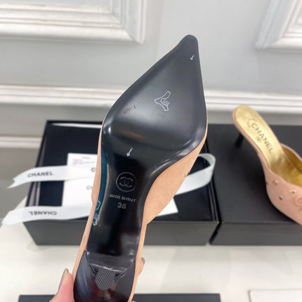 HIGH 65 MM MULE IN PEACH PINK SUEDE