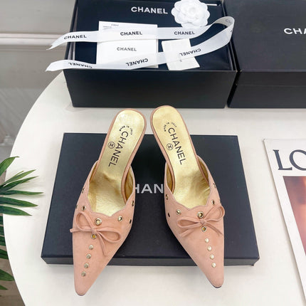 HIGH 65 MM MULE IN PEACH PINK SUEDE