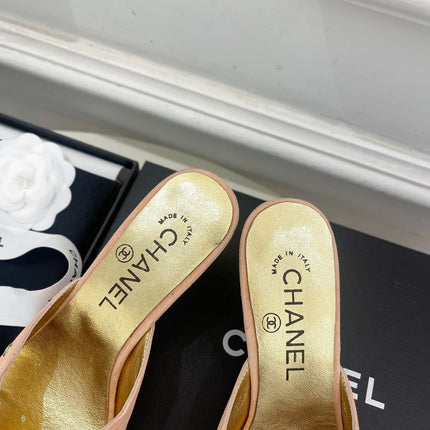 HIGH 65 MM MULE IN PEACH PINK SUEDE