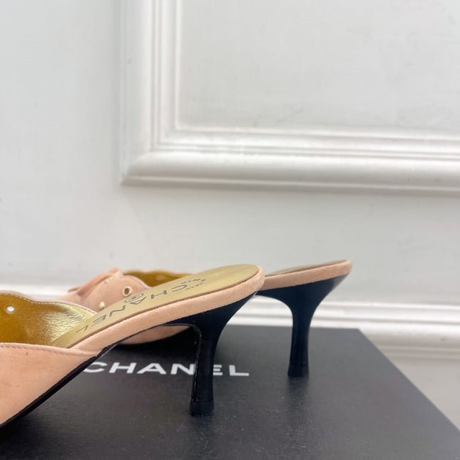 HIGH 65 MM MULE IN PEACH PINK SUEDE