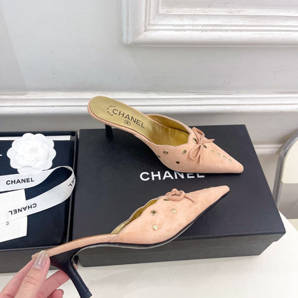 HIGH 65 MM MULE IN PEACH PINK SUEDE