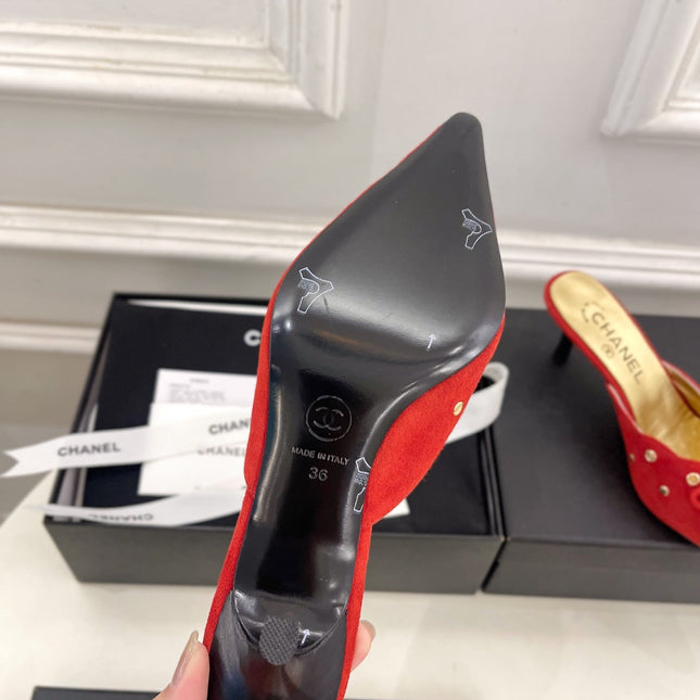 HIGH 65 MM MULE IN CHERRY RED SUEDE