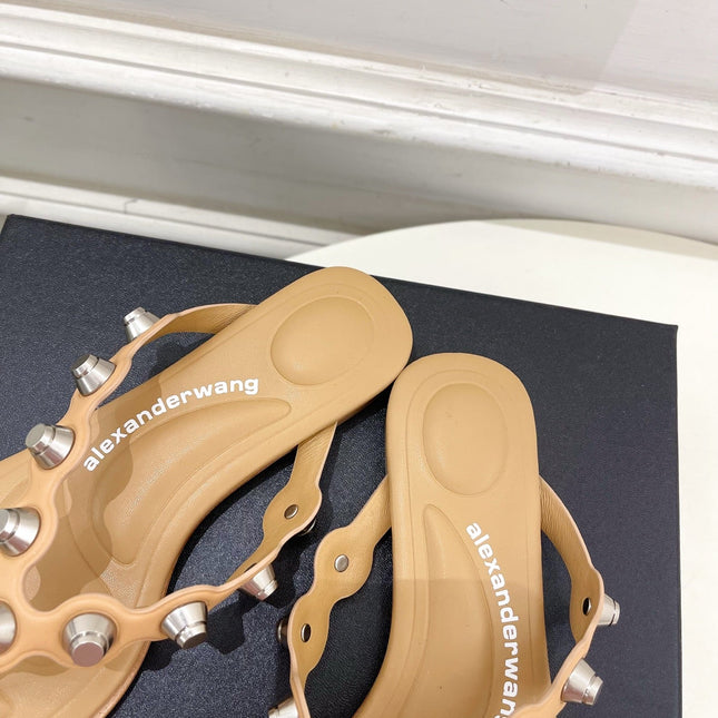 RHODES STUDDED THONG SANDALS IN BROWN CALFSKIN