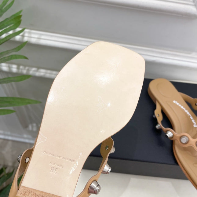 RHODES STUDDED THONG SANDALS IN BROWN CALFSKIN